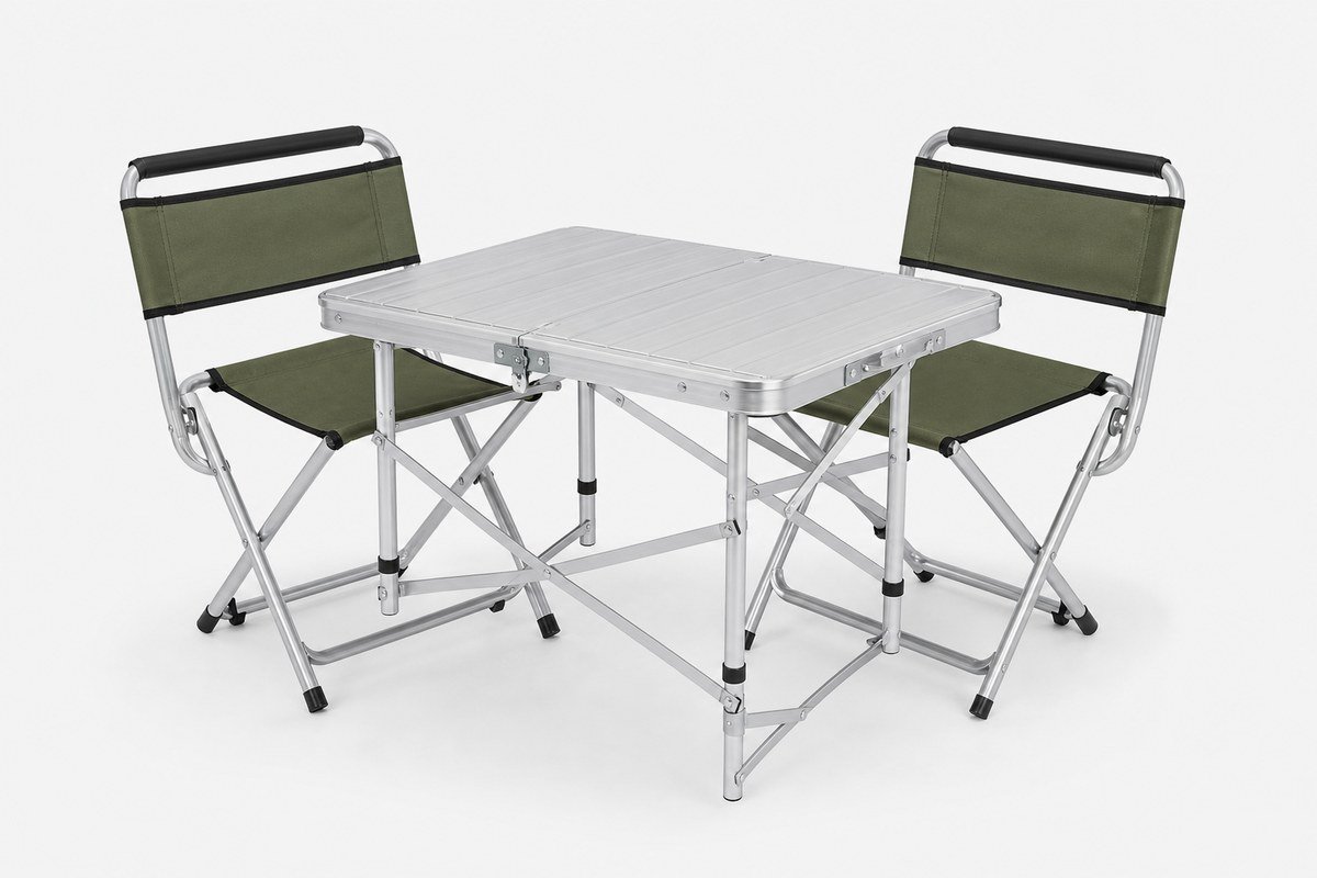 Folding camping chairs and aluminum picnic tables