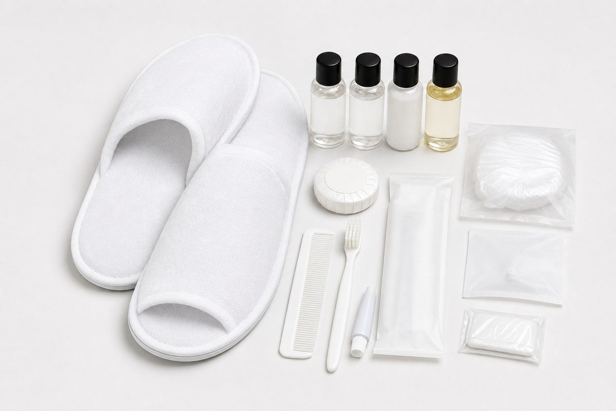 Custom hotel slippers and bathroom amenity kits