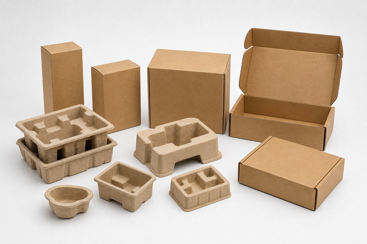 Molded pulp inserts and retail paper boxes