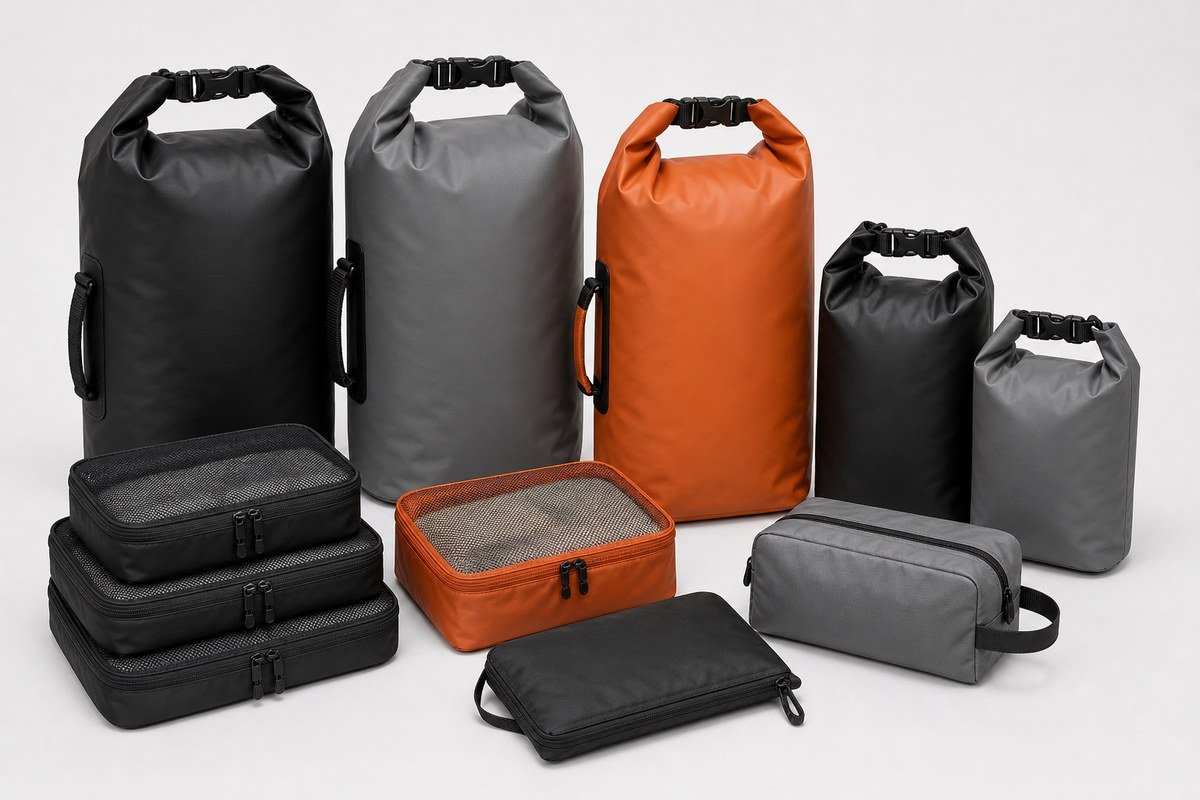 Waterproof dry bags and travel organizers